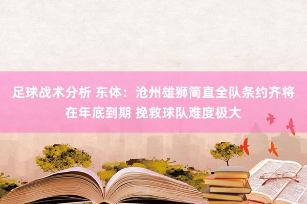 足球战术分析 东体：沧州雄狮简直全队条约齐将在年底到期 挽救球队难度极大