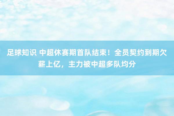 足球知识 中超休赛期首队结束！全员契约到期欠薪上亿，主力被中超多队均分